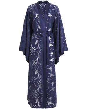 Bocan Satin Lace-Trim Clematis Robe - Blue