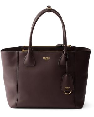 Prada Large Leather Tote Bag - Brown