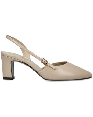 Herbert Levine Leather Ask Around Slingback Heels 65 - Natural