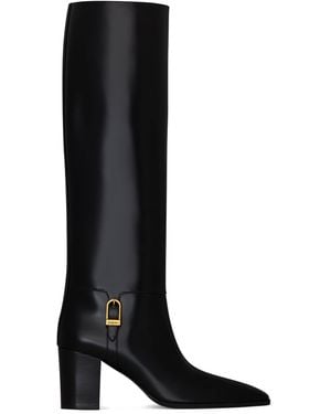 Saint Laurent Leather Knee-High Boots 75 - Black