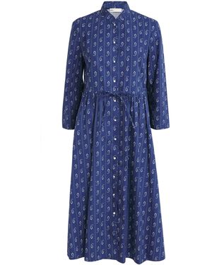Tory Burch Cotton Paisley Midi Shirt Dress - Blue