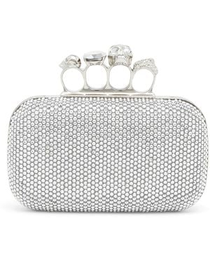 McQueen Crystal-Embellished Knuckle Clutch Bag - Gray