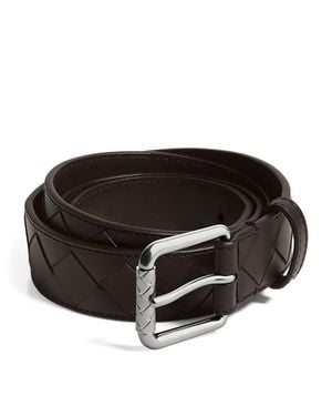 Bottega Veneta Leather Intrecciato Buckle Belt - Black