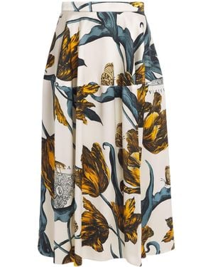 Erdem Satin Floral Duchess Midi Skirt - White