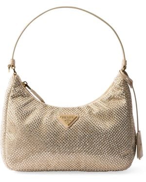 Prada Crystal-Embellished Re-Edition 2005 Shoulder Bag - Grey