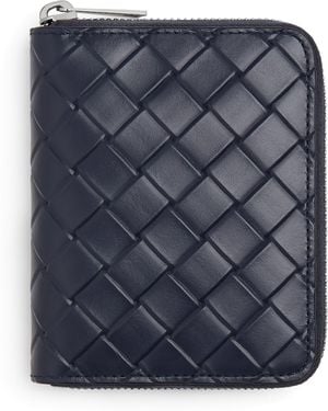 Bottega Veneta Leather Intrecciato Zip-Around Wallet - Blue
