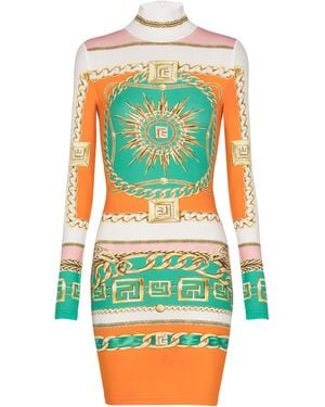Balmain Jersey Printed High-Neck Mini Dress - Green