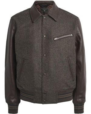 Rag & Bone Wool Leather-Trim Bomber Jacket - Grey