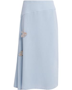 Erdem Wool Crepe Draped Midi Skirt - Blue