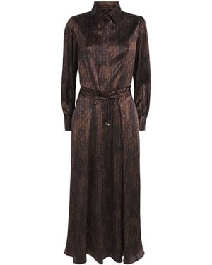 Kiton Silk Printed Midi Dress - Brown
