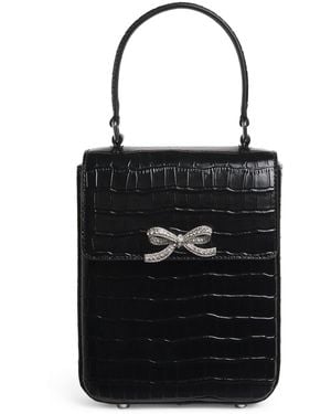 Self-Portrait Mini Croc-Embossed Leather Top-Handle Bag - Black
