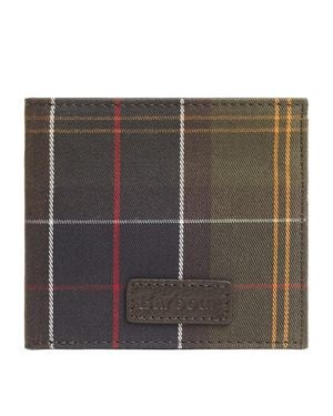 Barbour Cotton Leather-Detail Tartan Wallet - Green