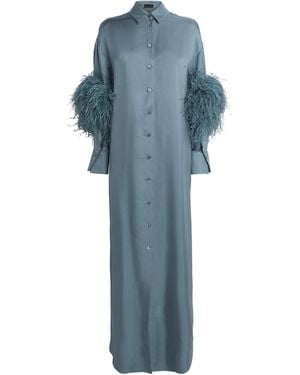 LAPOINTE Silk Feather-Trim Maxi Dress - Blue