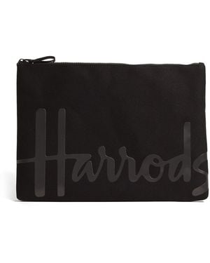 Harrods Large Cotton Logo Pouch - Black