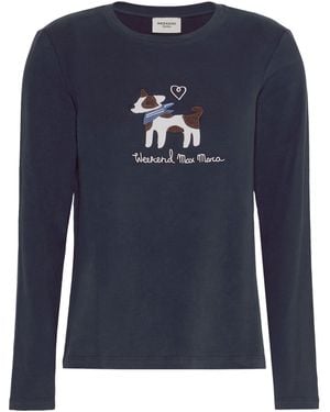 Weekend by Maxmara Dog-Appliqué Long-Sleeve T-Shirt - Blue