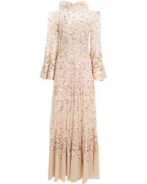 Needle & Thread Rose-Appliqué Sylvia Maxi Dress - Natural