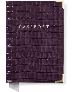 Aspinal of London Leather Croc-Embossed Passport Cover - Purple