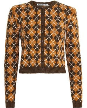 Acne Studios Organic Cotton-Blend Argyle Cardigan - Brown