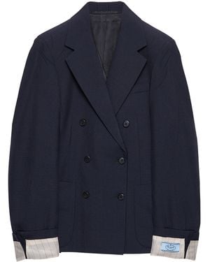 Prada Kid Mohair-Wool Double-Breasted Blazer - Blue