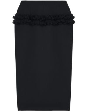 McQueen Wool Ruffle Midi Pencil Skirt - Black