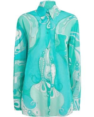 PUCCI Cotton Orchidee Print Shirt - Blue