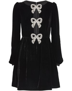 Saloni Velvet Embellished Camille Bows Mini Dress - Black
