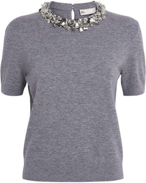 Tory Burch Wool-Cashmere Embellished Sweater - Gray