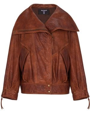 Balmain Lambskin Bomber Jacket - Brown