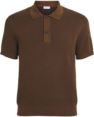 Sunspel Cotton Rib-Knit Polo Shirt - Brown