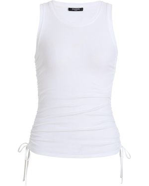Balmain Stretch-Cotton Drawstring Tank Top - White