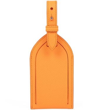 Smythson Calfskin Panama Luggage Tag - Orange