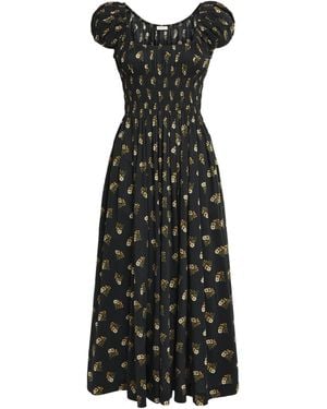 Doen Poplin Floral Quinley Midi Dress - Black