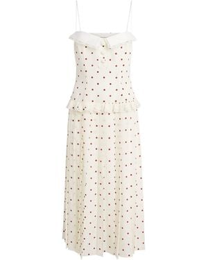 Alessandra Rich Silk Polka Dot Midi Dress - White
