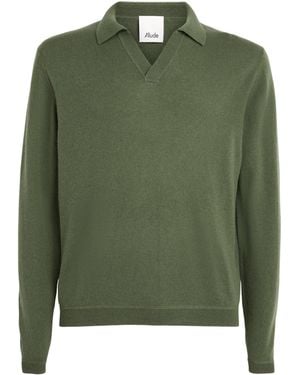 Allude Virgin Wool Open-Collar Polo Jumper - Green