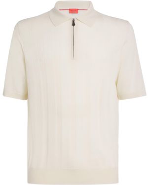 Isaia Wool-Silk-Cashmere Knit Polo Shirt - White