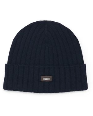 Herno Cashmere Logo Patch Beanie - Blue
