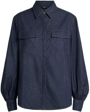 7 For All Mankind Cotton Long-Sleeve Shirt - Blue