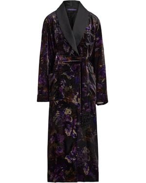 Ralph Lauren Velvet Embellished Floral Wrap Coat - Black