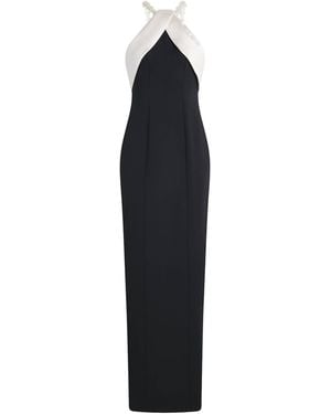 Pamella Roland Satin Beaded Halterneck Gown - Black
