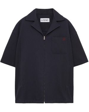 Loewe Wool Short-Sleeve Zip-Up Shirt - Blue