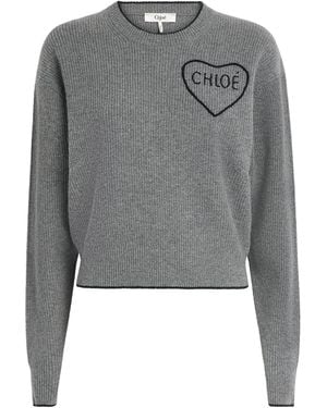 Chloé Wool-Cashmere Logo Jumper - Grey