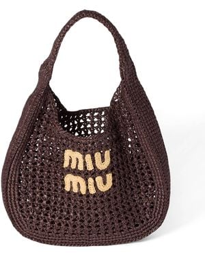 Miu Miu Raffia-Effect Woven Shoulder Bag - Brown