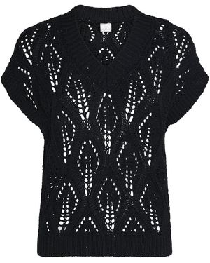 Eleventy Cotton-Linen Sequin Short-Sleeve Jumper - Black