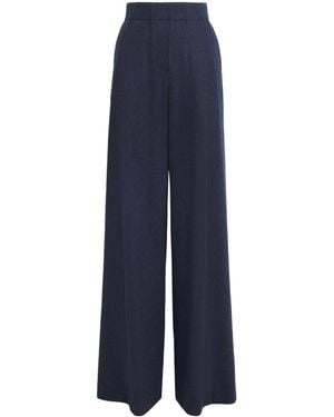 Lafayette 148 New York Wool-Cashmere Astor Wide-Leg Pants - Blue