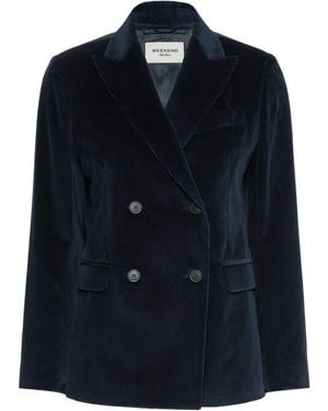 Weekend by Maxmara Corduroy Double-Breasted Blazer - Blue