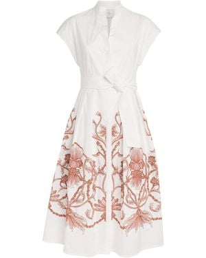 Eleventy Cotton Embroidered Midi Shirt Dress - White