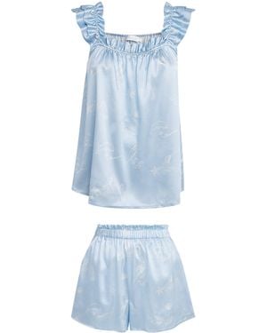 Manitu Silk-Blend Sea Print Tank And Short Pyjama Set - Blue