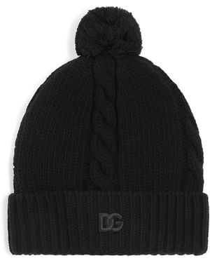 Dolce & Gabbana Virgin Wool Cable-Knit Beanie - Black