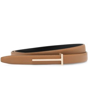 Tom Ford Grained Leather T Belt - Natural