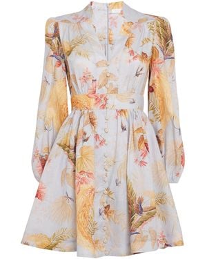 Zimmermann Linen Palm Ascension Mini Dress - Blue
